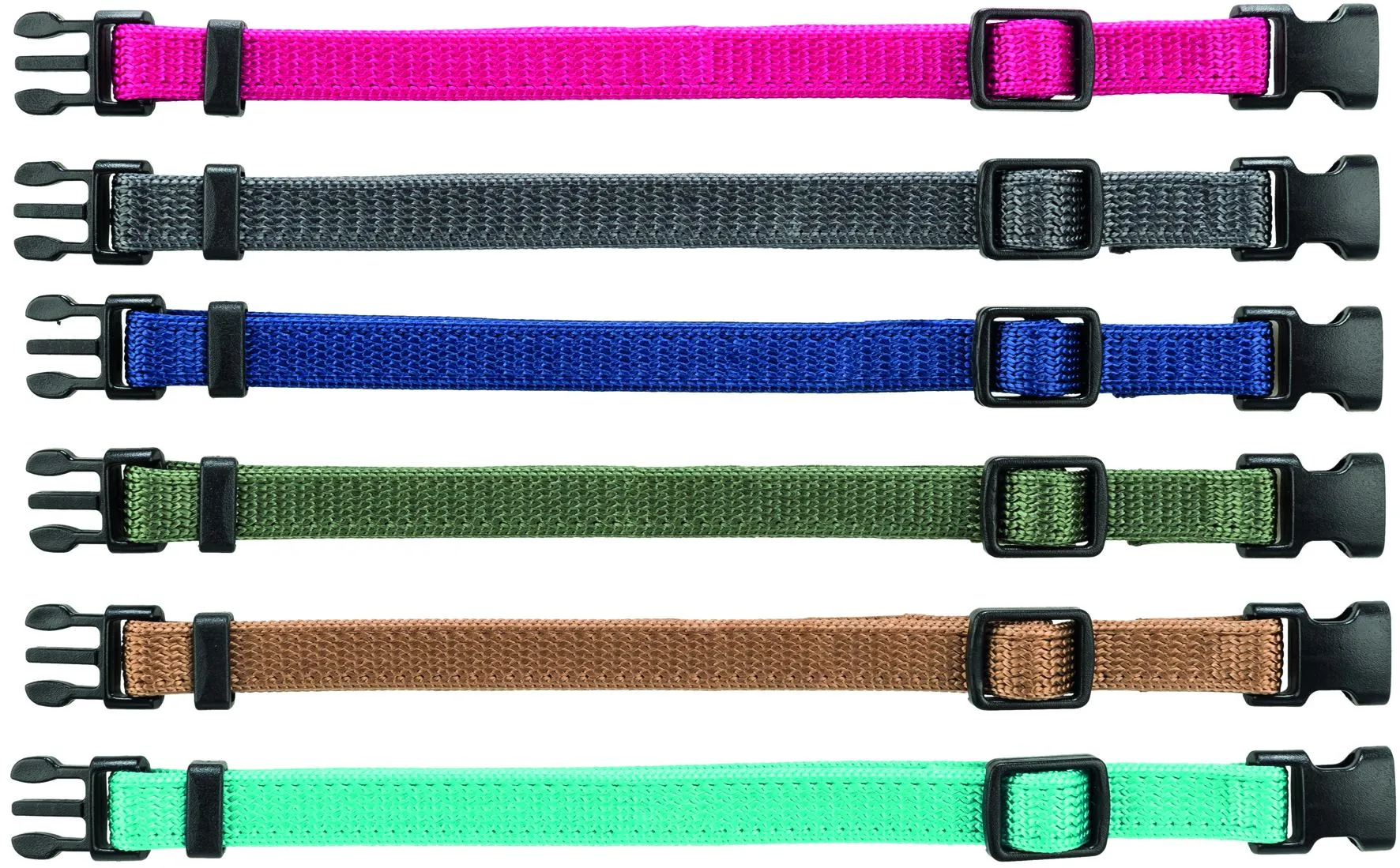 Trixie Набор ошейников для щенков розовый/серый/темно-синий/оливковый/коричневый/бирюзовый нейлон S-M 17-25 см 10 мм 6 шт