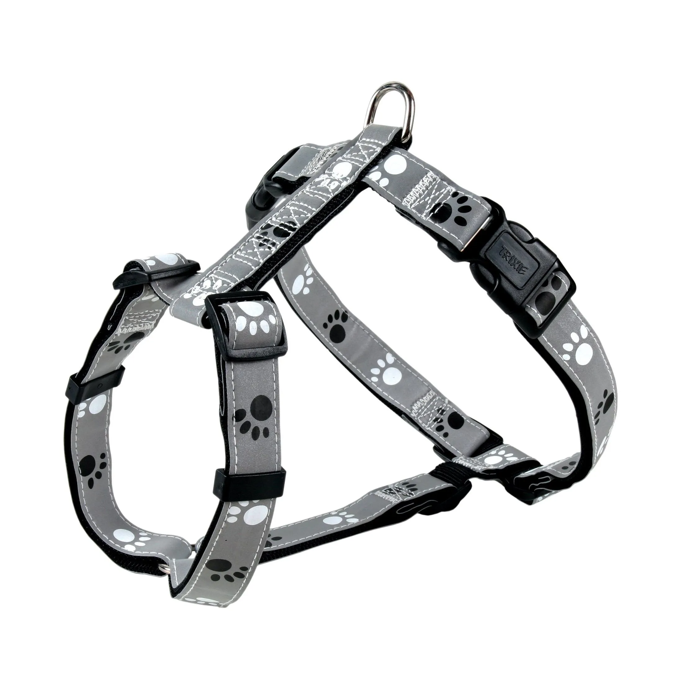 Trixie Silver Reflect шлея для собак, с лапками, светоотражающая, S-M 40-65 см/20 мм (серая)