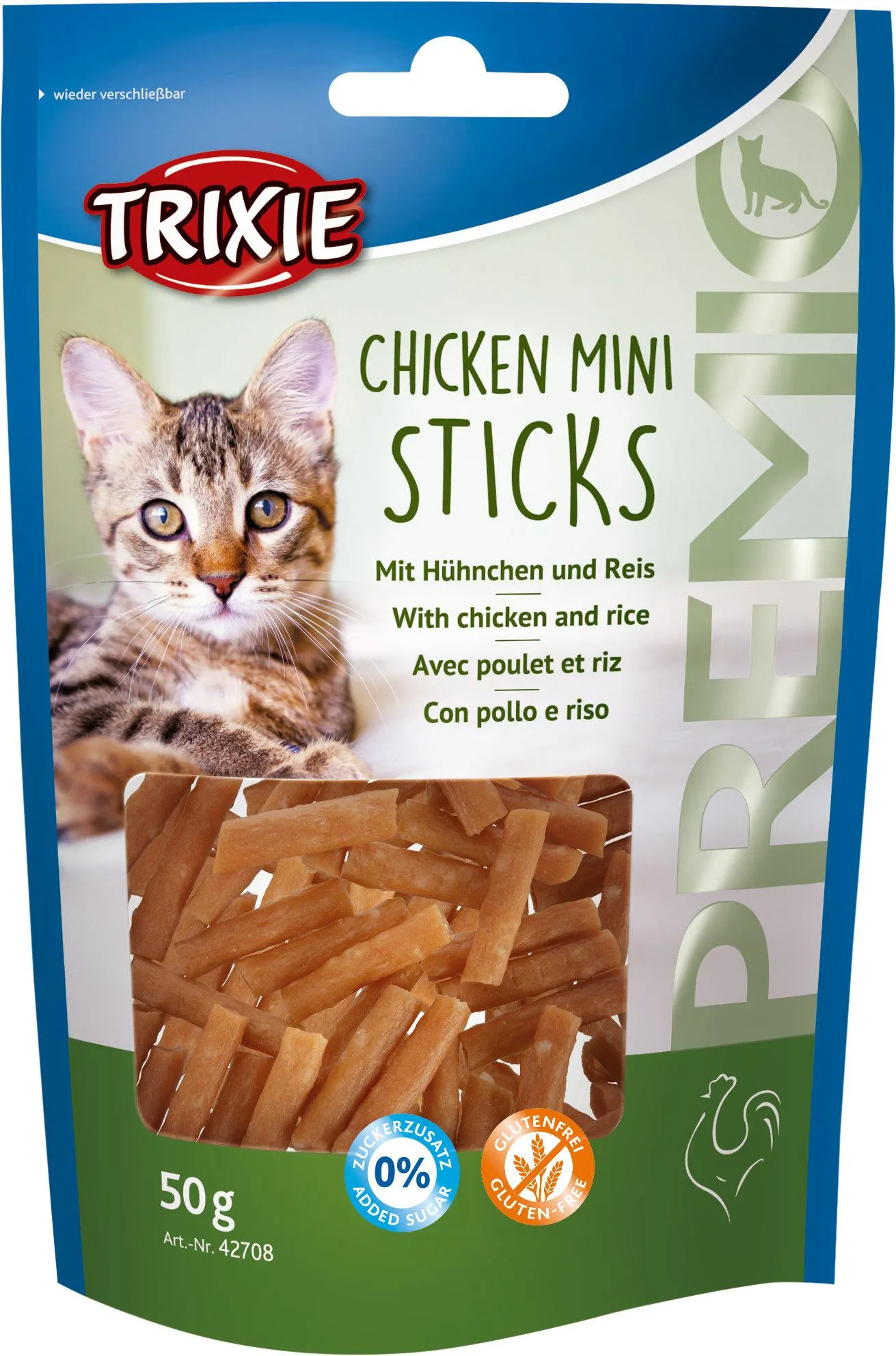 Trixie Лакомство Premio Chicken Mini Sticks для кошек минипалочки с курицей и рисом 50 г