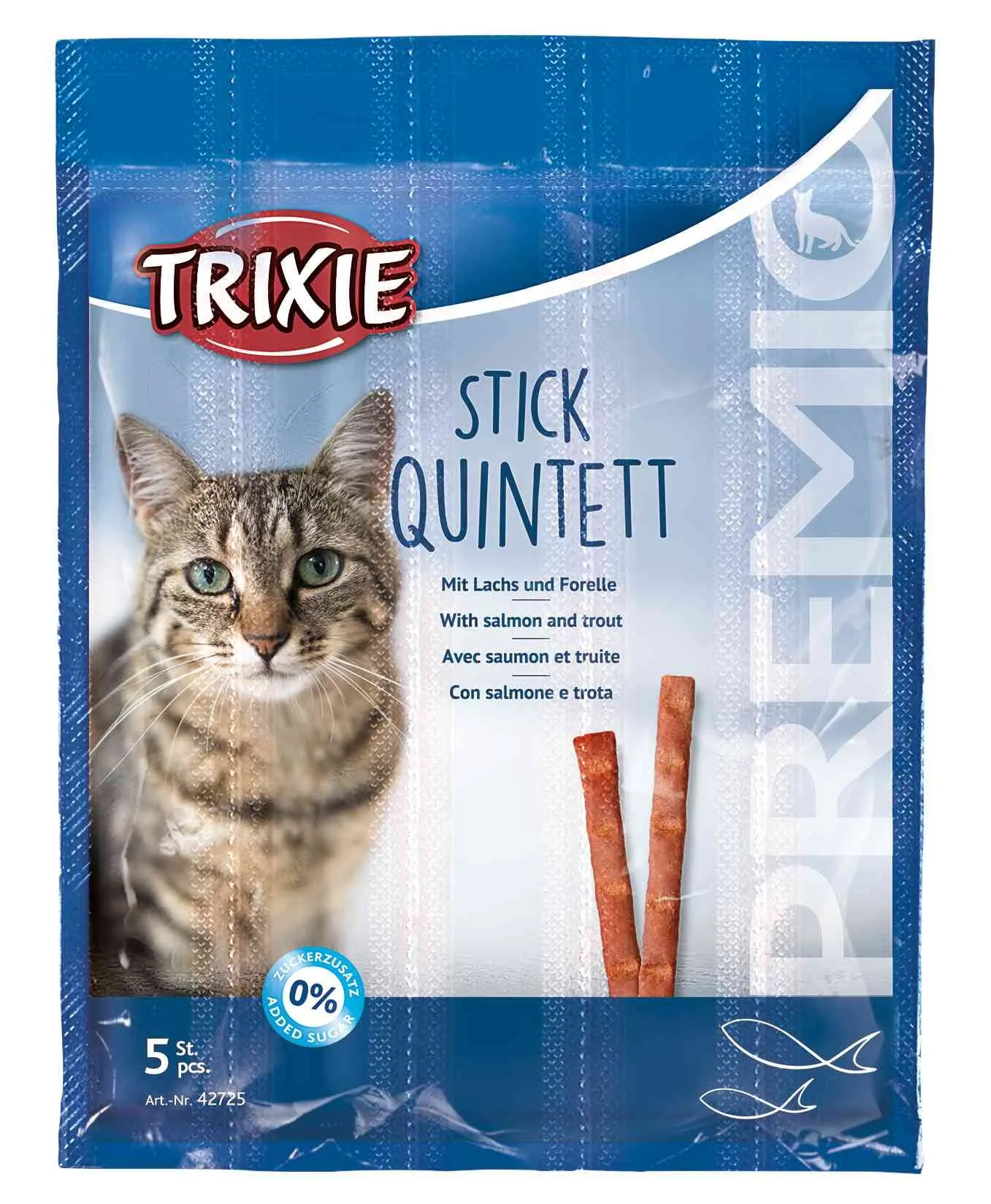 Trixie Лакомство Premio Stick Quintett для кошек палочки с лососем и форелью 5 г 5 шт