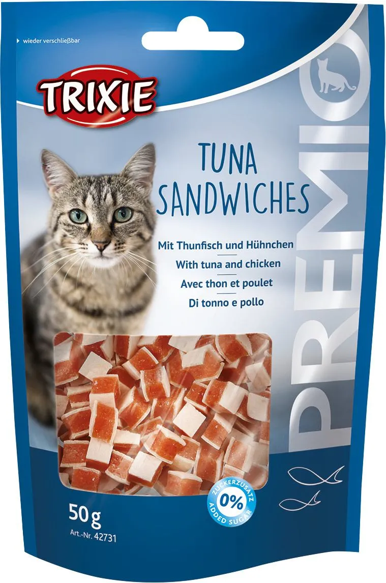 Trixie Лакомство Premio Tuna Sandwiches для кошек кубики с тунцем и курицей 50 г