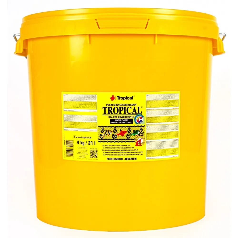 Tropical, 21 л/4 кг, корм для аквариумных всеядных и мясоядных рыб, с высоким вустом белка, хлопья