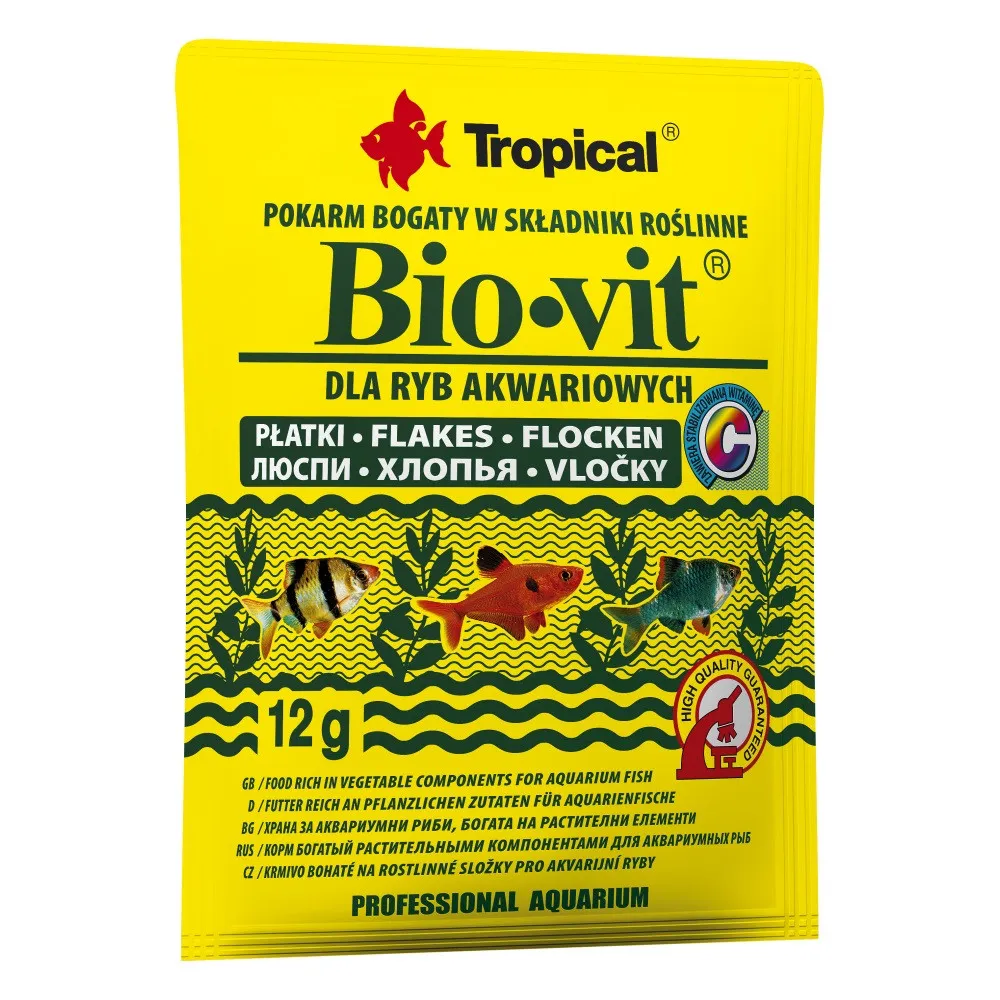Tropical Bio-Vit, 12 г, корм для травоядных аквариумных рыб, хлопья