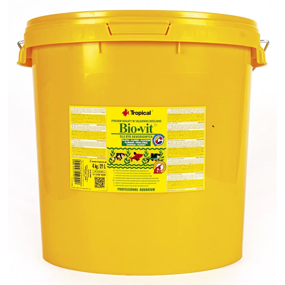 Tropical Bio-Vit, 21 л/4 кг, корм для травоядных аквариумных рыб, хлопья