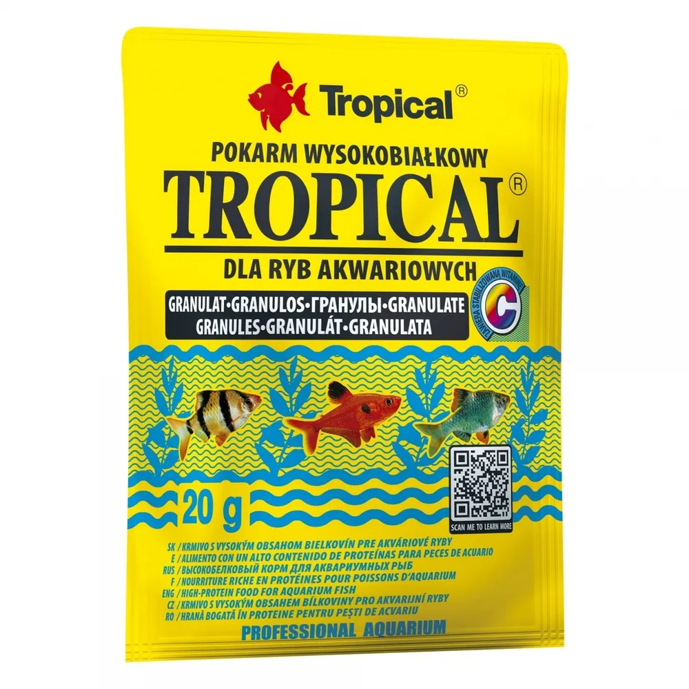 Tropical Granulat, 20 г, корм для аквариумных всеядных и мясоядных рыб, гранулы