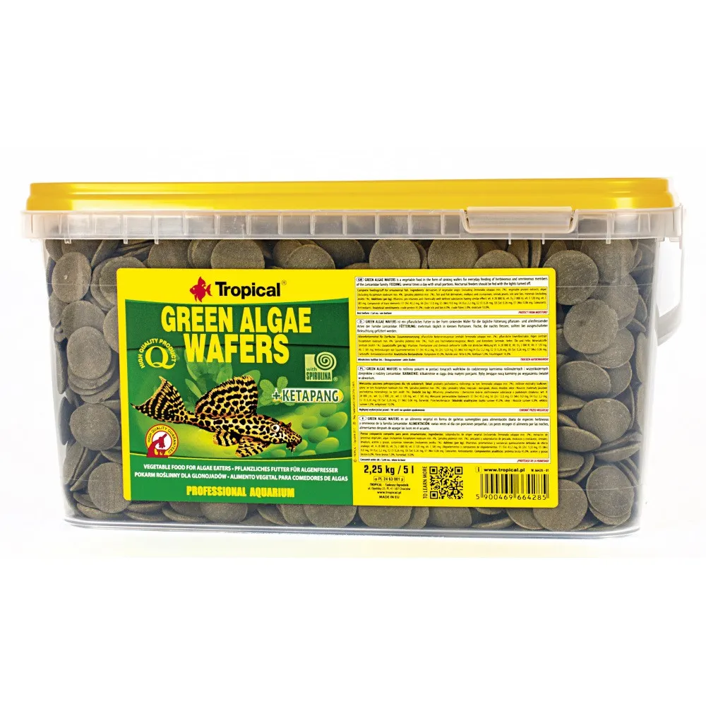 Tropical Green Algae Wafers, 5 л/2,25 кг, корм для травоядных донных рыб (анциструсов, птеригоплихтов и др.), хлопья