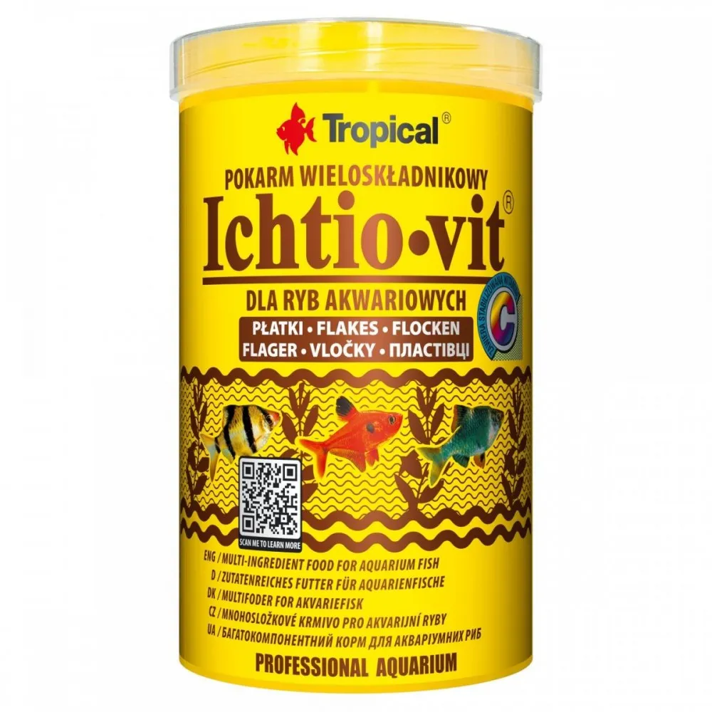 Tropical Ichtio-Vit, 1 л/200 г, корм для всех аквариумных рыб, хлопья