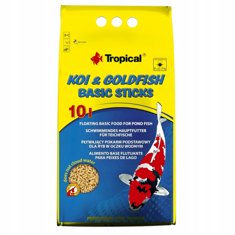 Tropical Koi & Goldfish Basic Sticks, 10 л/800 г, корм для рибок кої, золотих рибок і інших декоративних коропових, що мешкають в садових ставках, палички