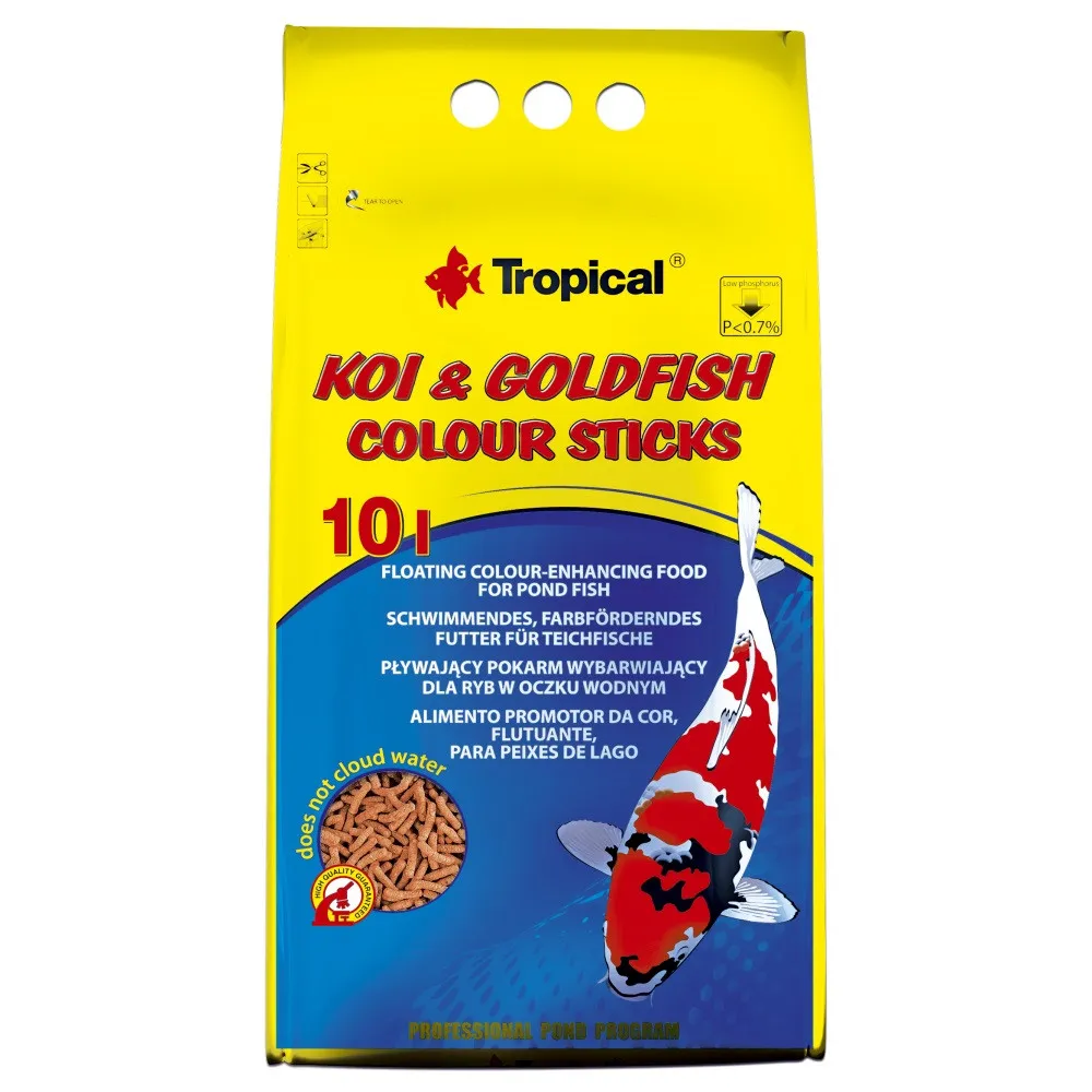Tropical Koi & Goldfish Colour Sticks, 10 л/800 г, корм для прудовых рыб (кои, золотых рыбок и других декоративных карповых), палочки