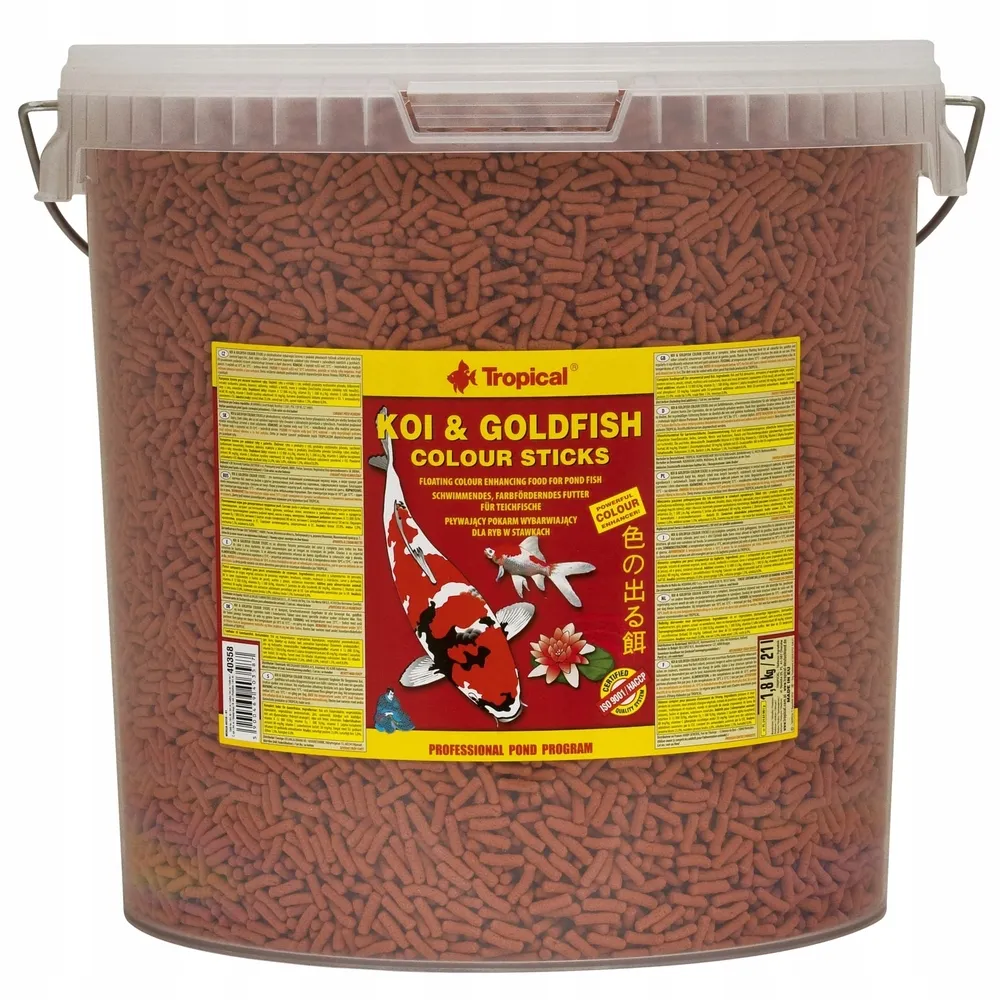 Tropical Koi & Goldfish Colour Sticks, 21 л/1,6 кг, корм для ставкових риб (кої, золотих рибок і інших декоративних коропових), палички