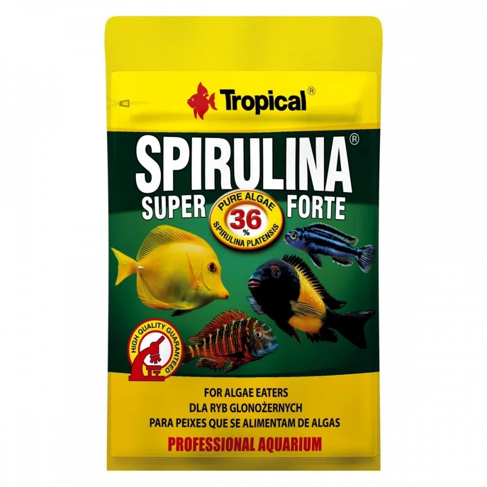 Tropical Super Spirulina Forte, 12 г, корм для аквариумных травоядных рыб с содержанием 36% спирулины, хлопья