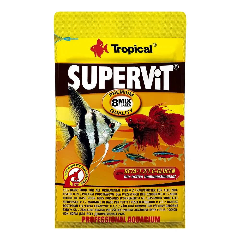 Tropical Supervit 8 Mix Flakes, 12 г, корм для всеядных аквариумных рыб, хлопья