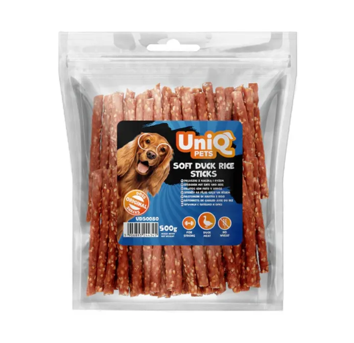 UniQ PETS лакомство для собак, мягкие утиные рисовые палочки - 500 г