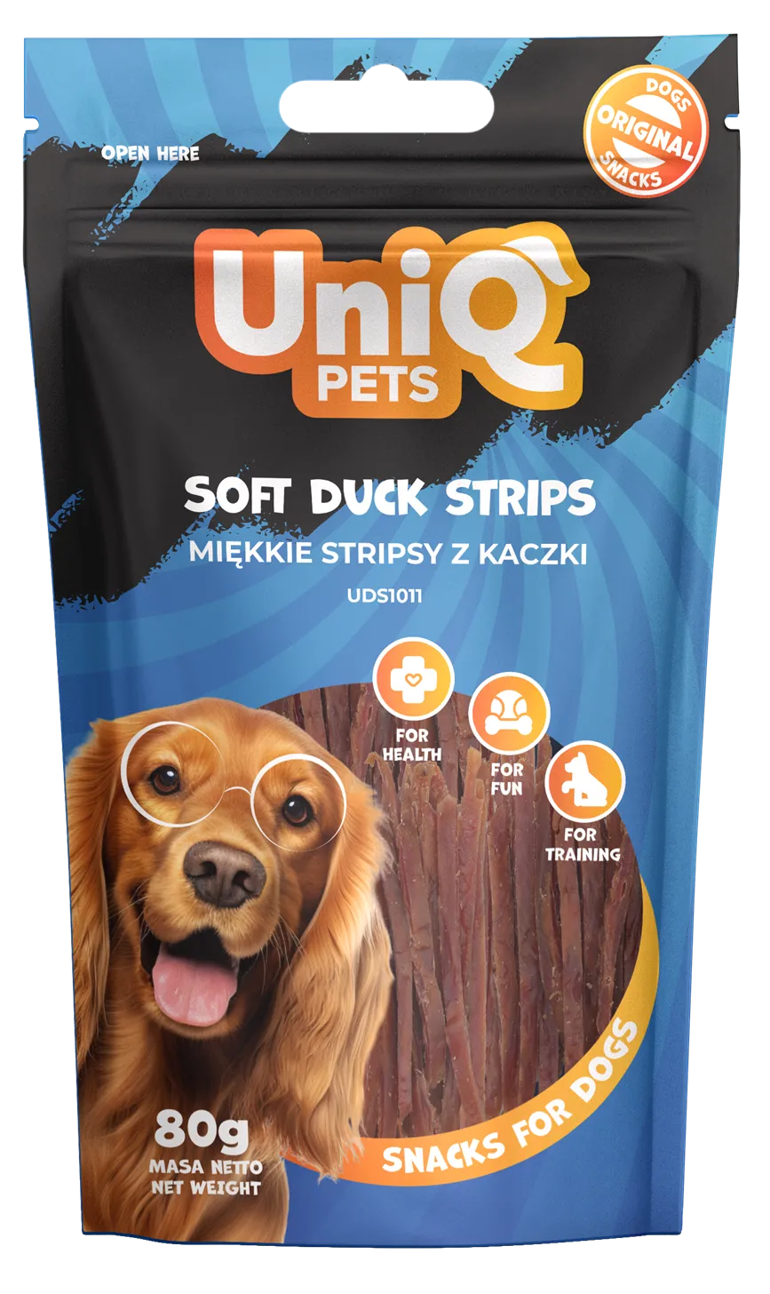 UniQ PETS ласощі для собак, м'які качині смужки - 80 г