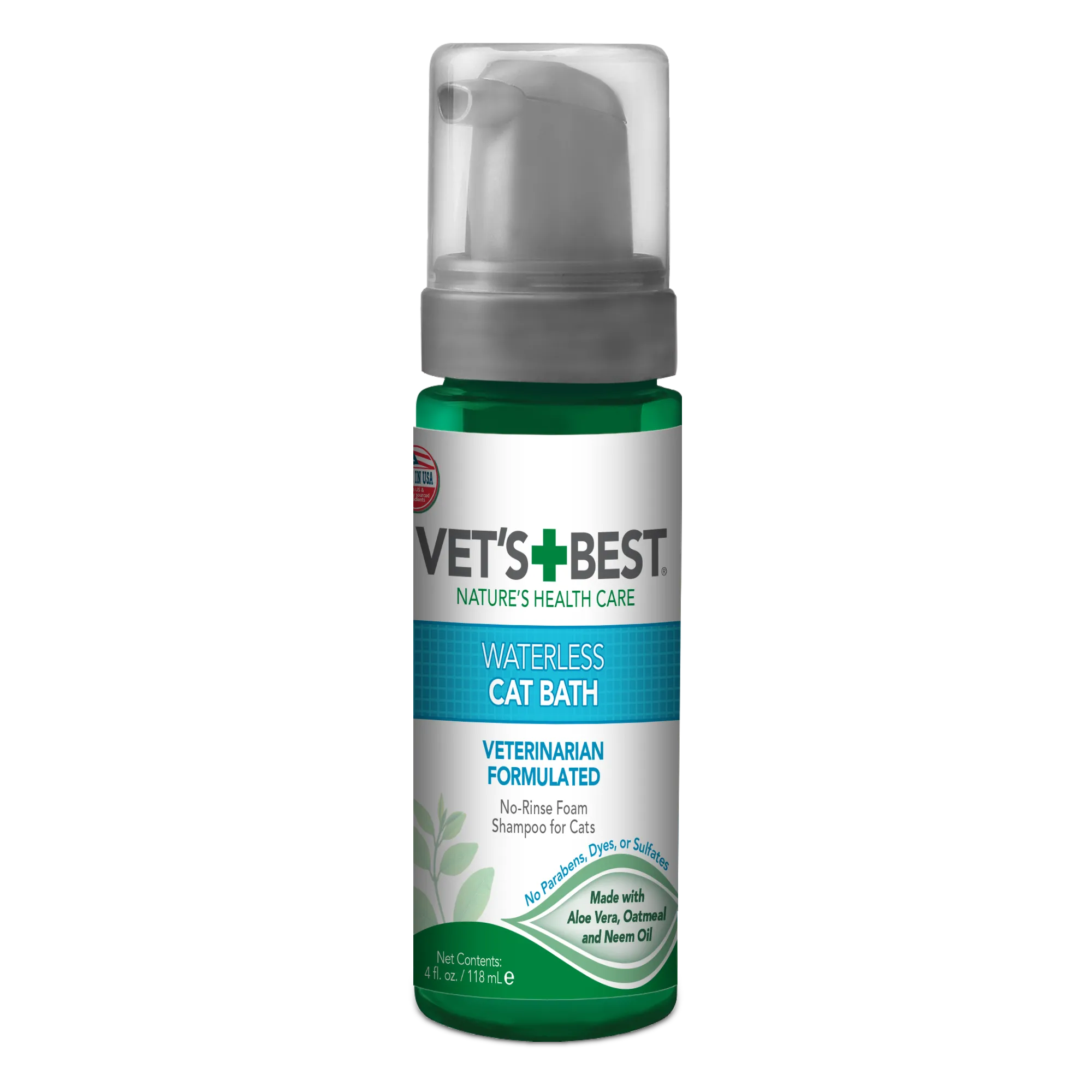 Vet's Best Cat Waterless Bath пена для кошек, экспресс купание, устраняет зуд, сухость кожи и шерсти - 118 мл