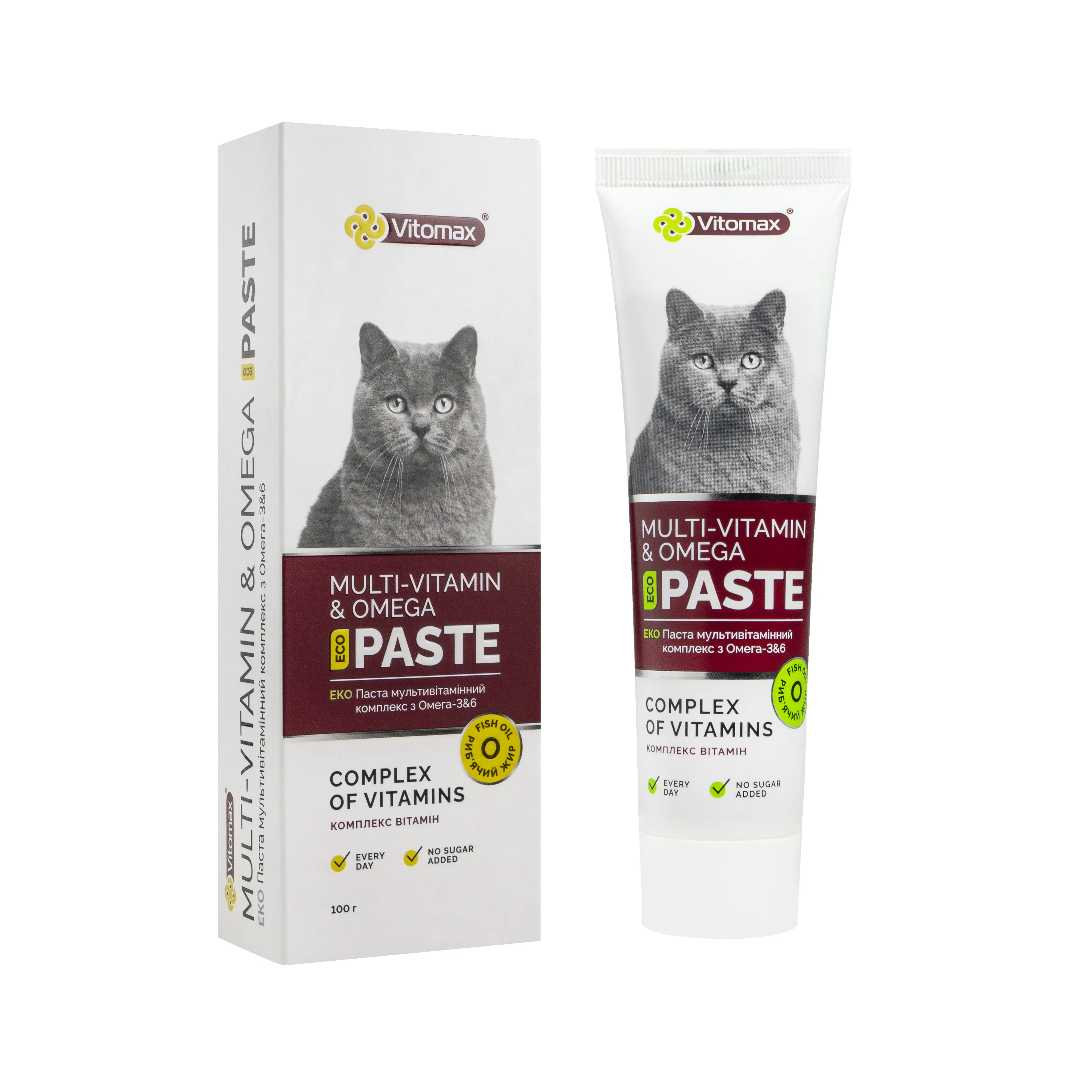 Vitomax Multi-Vitamin & Omega Paste ЭКО паста мультивитаминный комплекс с Омега-3&6 для кошек (100 г)
