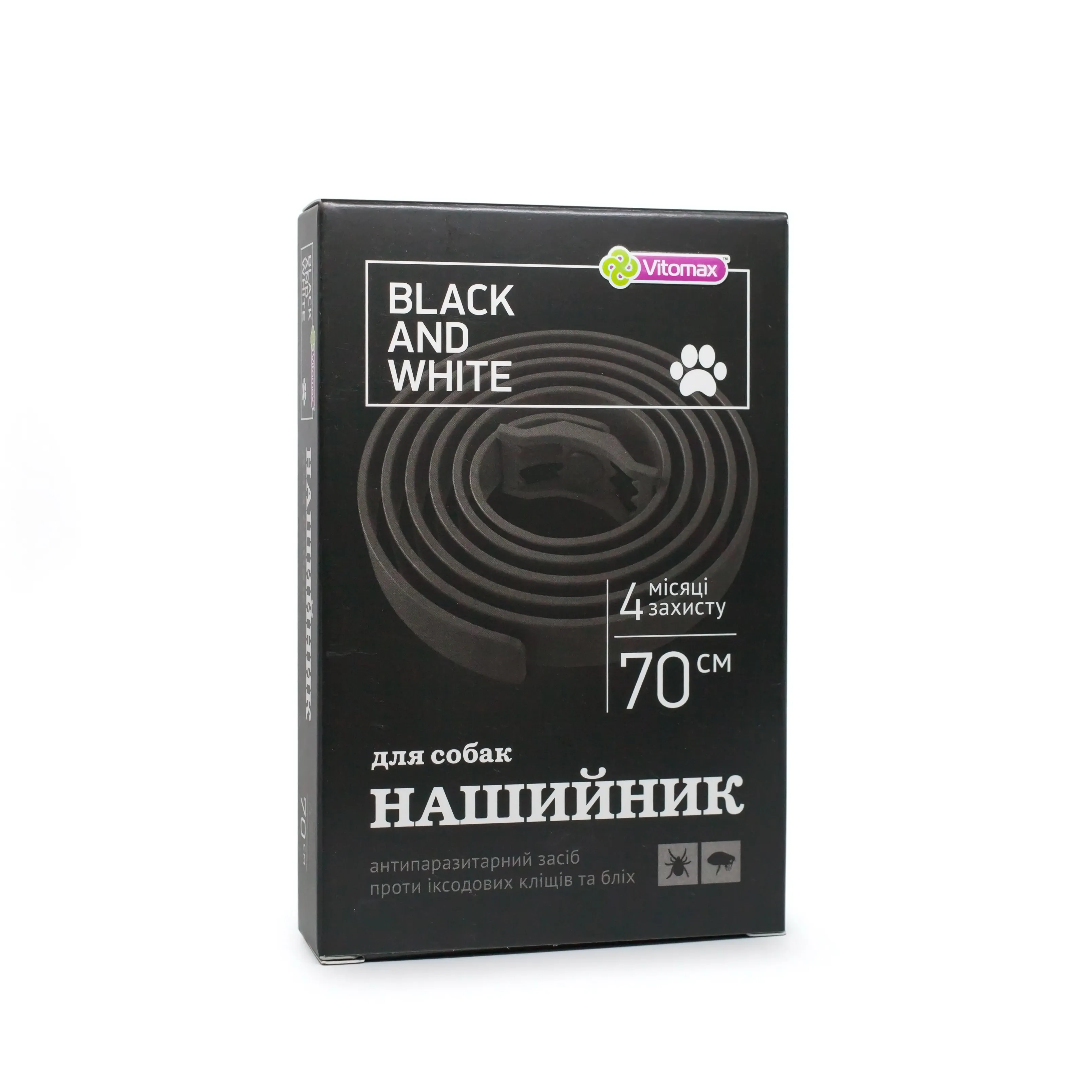 Vitomax Black&White противопаразитарный ошейник от блох и клещей для собак средних и крупных пород (черный; 70 см)