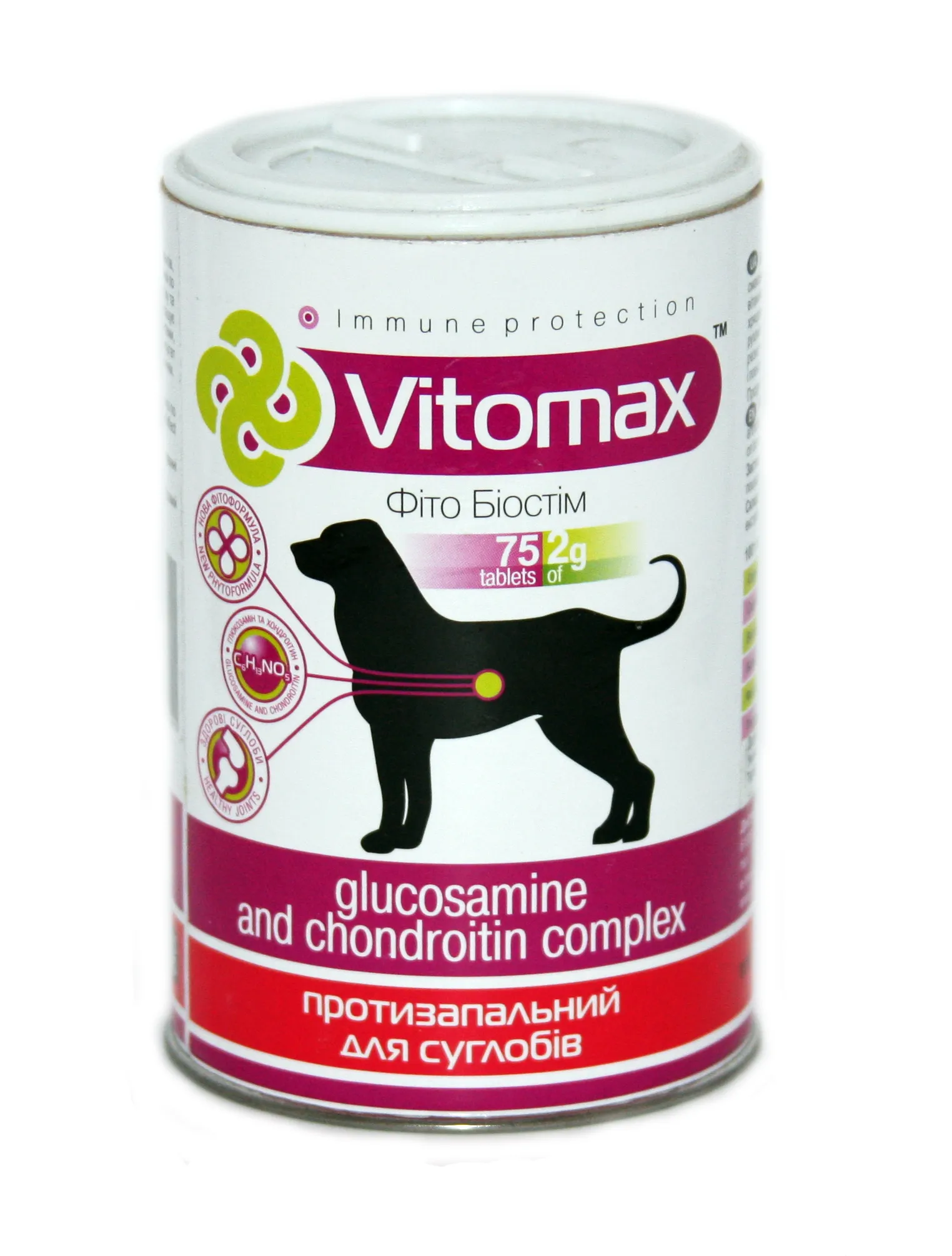 Vitomax Фито Биостим витаминный противовоспалительный комплекс для суставов, с глюкозамином и хондроитином для собак (75 табл./2 г)