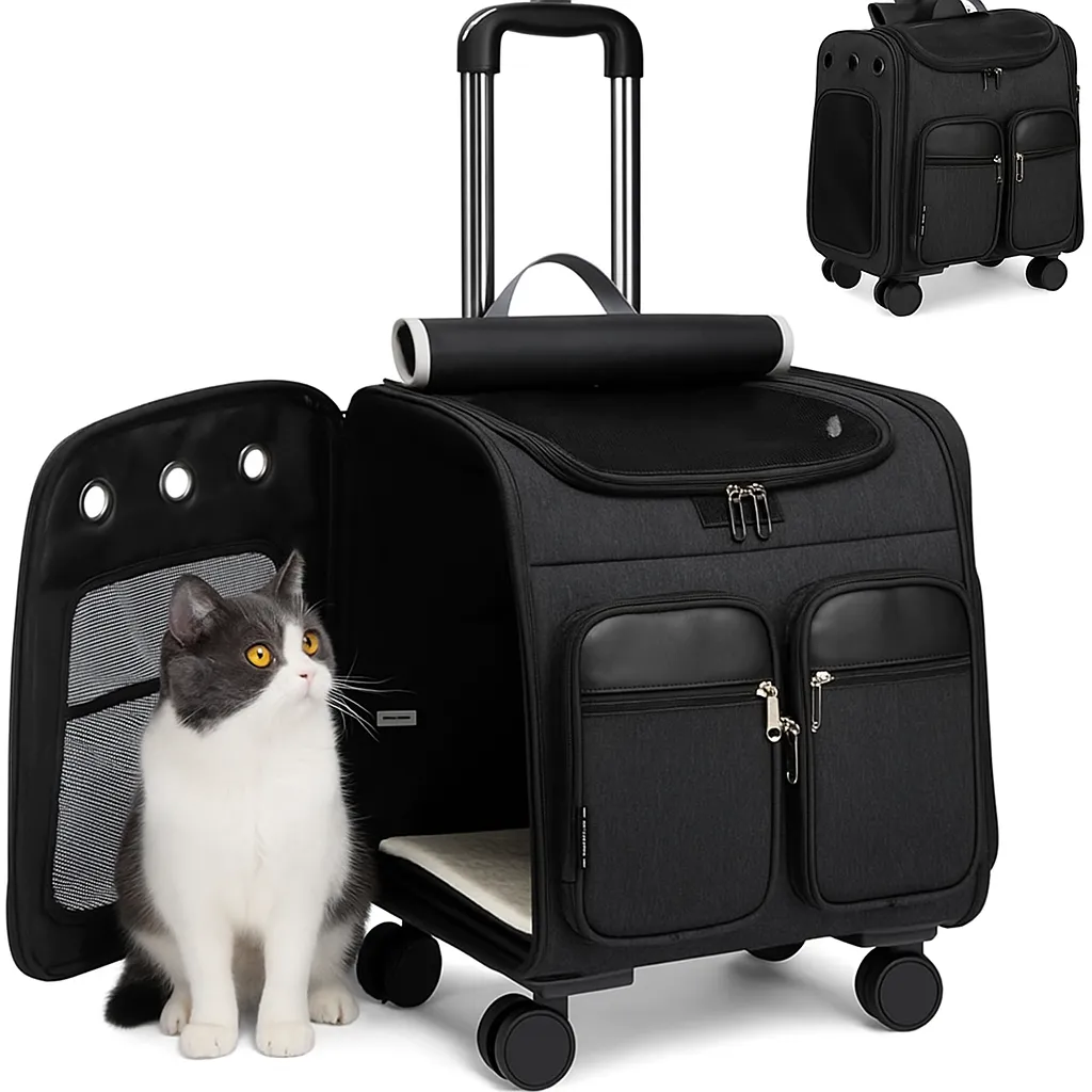 Voyager Pet LVGB2010 тележка-рюкзак для переноски собак и кошек с телескопической ручкой и 4-мя колесами, черная, 41х30х48 см