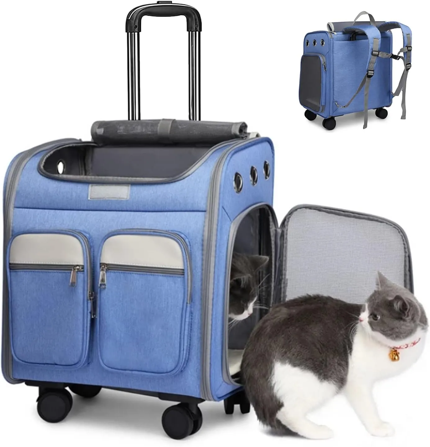 Voyager Pet LVGB2010 тележка-рюкзак для переноски собак и кошек с телескопической ручкой и 4-мя колесами, синяя, 41х30х48 см