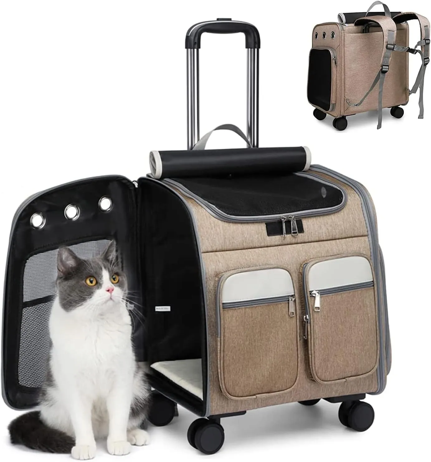 Voyager Pet LVGB2010 тележка-рюкзак для переноски собак и кошек с телескопической ручкой и 4-мя колесами, коричневая, 41х30х48 см