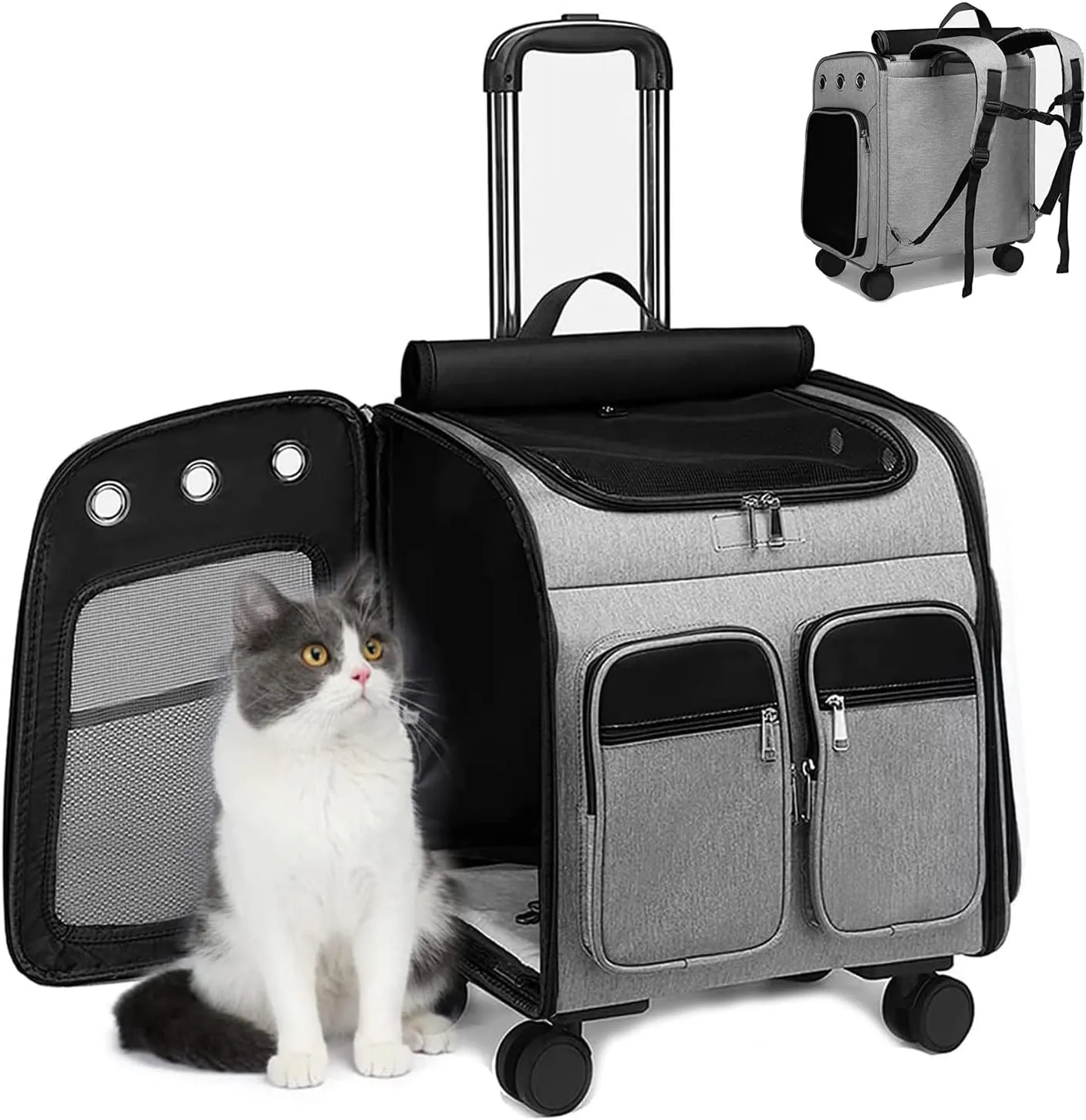 Voyager Pet LVGB2010 тележка-рюкзак для переноски собак и кошек с телескопической ручкой и 4-мя колесами, серая, 41х30х48 см